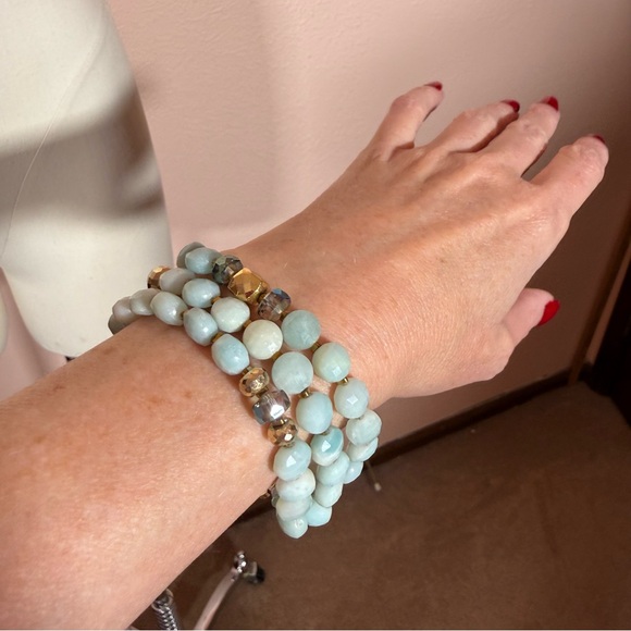 Estate aquamarine gemstone mermaidcore Gold plated Triple Strand bracelet - Picture 13 of 13